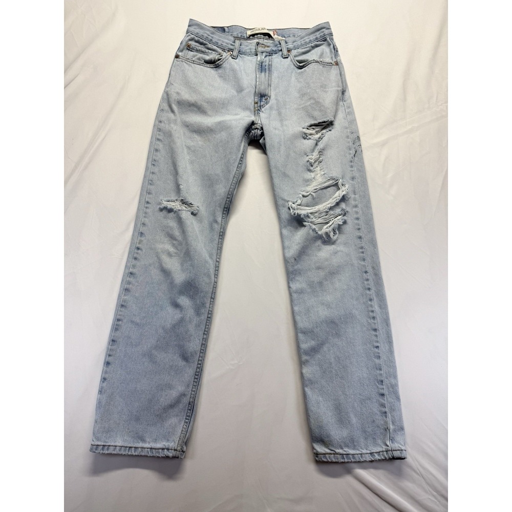 Levis 505 Jeans 30x30 Blue Denim Straight Leg Light Wash distressed tag missing